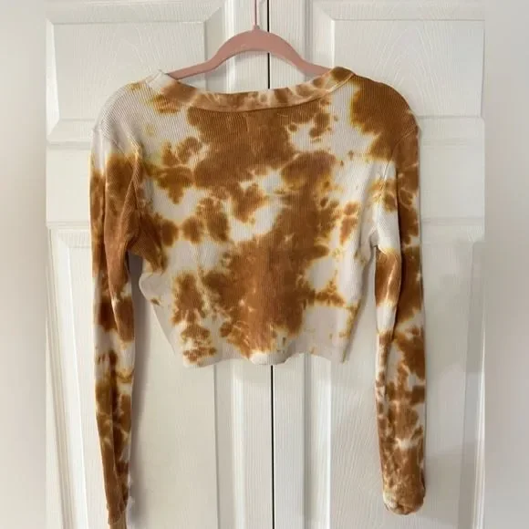 mate the label Size Small tie dye thermal crop long sleeve orange white - Picture 4 of 7